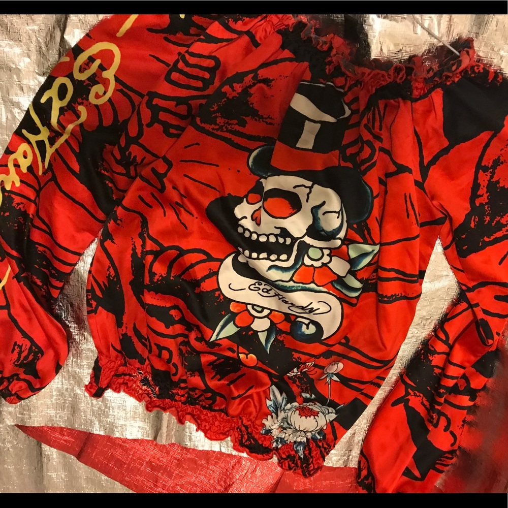 Ed hardy silk dress shirt size S off the shoulder